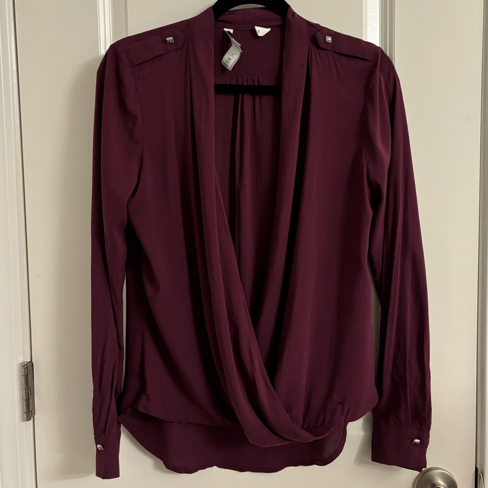 White House Black Market Deep Wine Drape Blouse